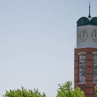 A GV police car by the clocktower.